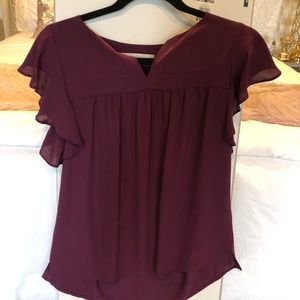 Ann Taylor Loft Plum Flutter Sleeve Blouse